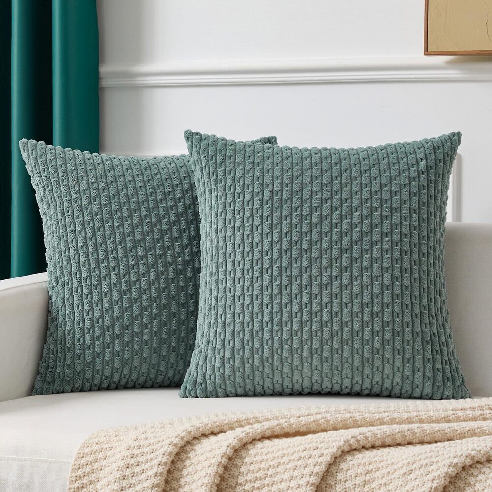 5131 Kevin Textile Decorative Pillow Covers Set of 2 Striped Plush Corduroy
